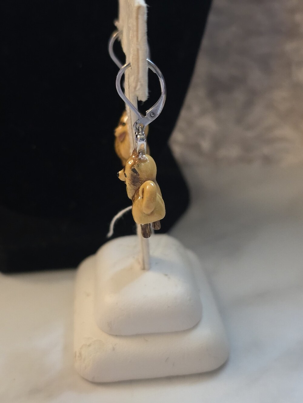 Cute 3D Pomeranian Dog Dangle Earrings - Yellow/Brown - Picture 3 of 8